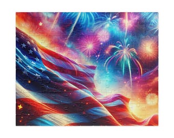 Rompecabezas, Bandera estadounidense y celebración de fuegos artificiales, Juego patriótico, Diversión del Día de la Independencia, Diseño de barras y estrellas de EE. UU.