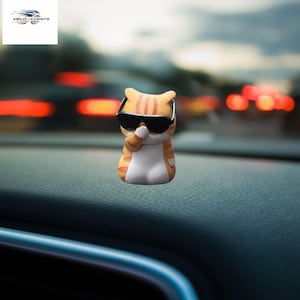 Adorable Orange Cat Figurine Car Decoration, Super Cute Cat Fishing Car Dashboard Décor, Resin Cat Ornament,Car Accessory, Cute Cat Figurine
