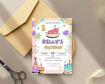 Colorful Kids Birthday Invitation Template: Editable Party Invite (Digital Download)