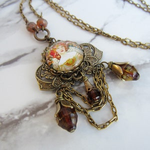 Mucha Necklace in Brass, Topaz Glass // Statement Pendant Necklace