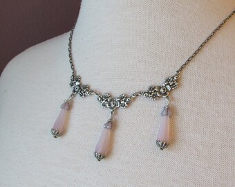 Regency Princess Necklace in Silver, Pale Pink // Romantic Jewelry