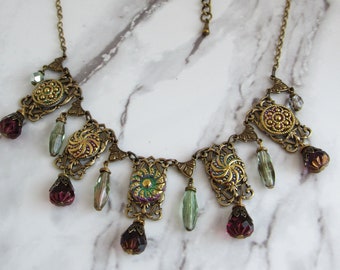 Art Nouveau Goddess Necklace in Brass, Purple, Sage // Witchy Jewelry