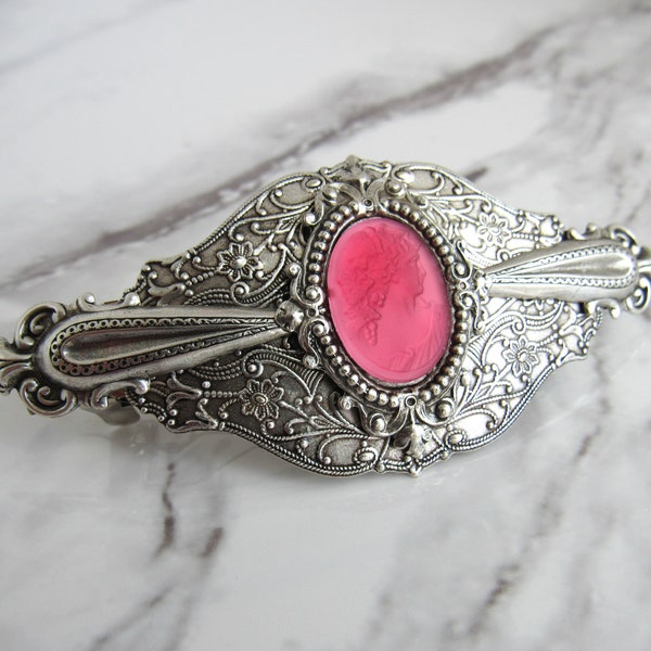 Iridescent Rose Cameo Barrette en Argent // Victorien, Cottagecore, Accessoires capillaires