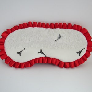 Eiffel Tower Sleep Mask in Black, White, Red // Retro Lingerie, Lace & Satin Eye Mask