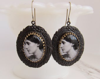 Virginia Woolf Cameo Earrings // Feminist, Dark Academia Jewelry