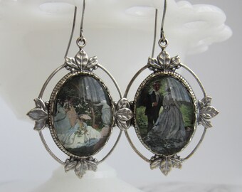 Monet Garten Party Ohrringe / Glas Cabochons Cameos, Jugendstil Schmuck