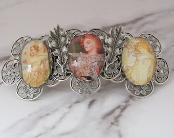 Mucha Springtime Hair Barrette in Silver // Fine Art Hair Accessories