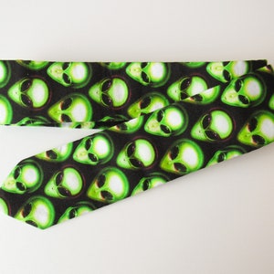 Area 51 Alien Skinny Tie in Black, Neon Green // Cotton & Silk Necktie