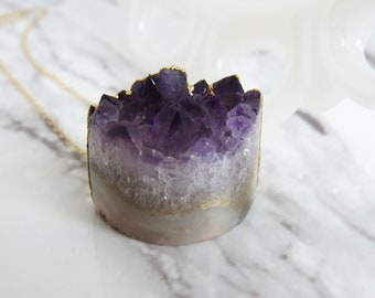 Half Moon Amethyst Geode Pendant in 14k Gold // Witchy, Celestial Jewelry