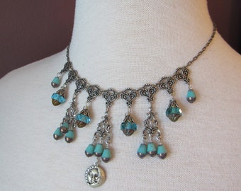 Celestial Fairytale Necklace in Silver, Aqua // Witchy Jewelry