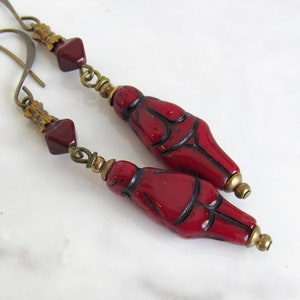 Woman of Willendorf Earrings // Venus, Goddess Earrings in Red, Brass