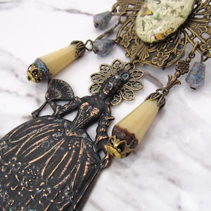 Marie Antoinette Lapel Brooch in Brass, Glass, Cameo // Statement Jewelry