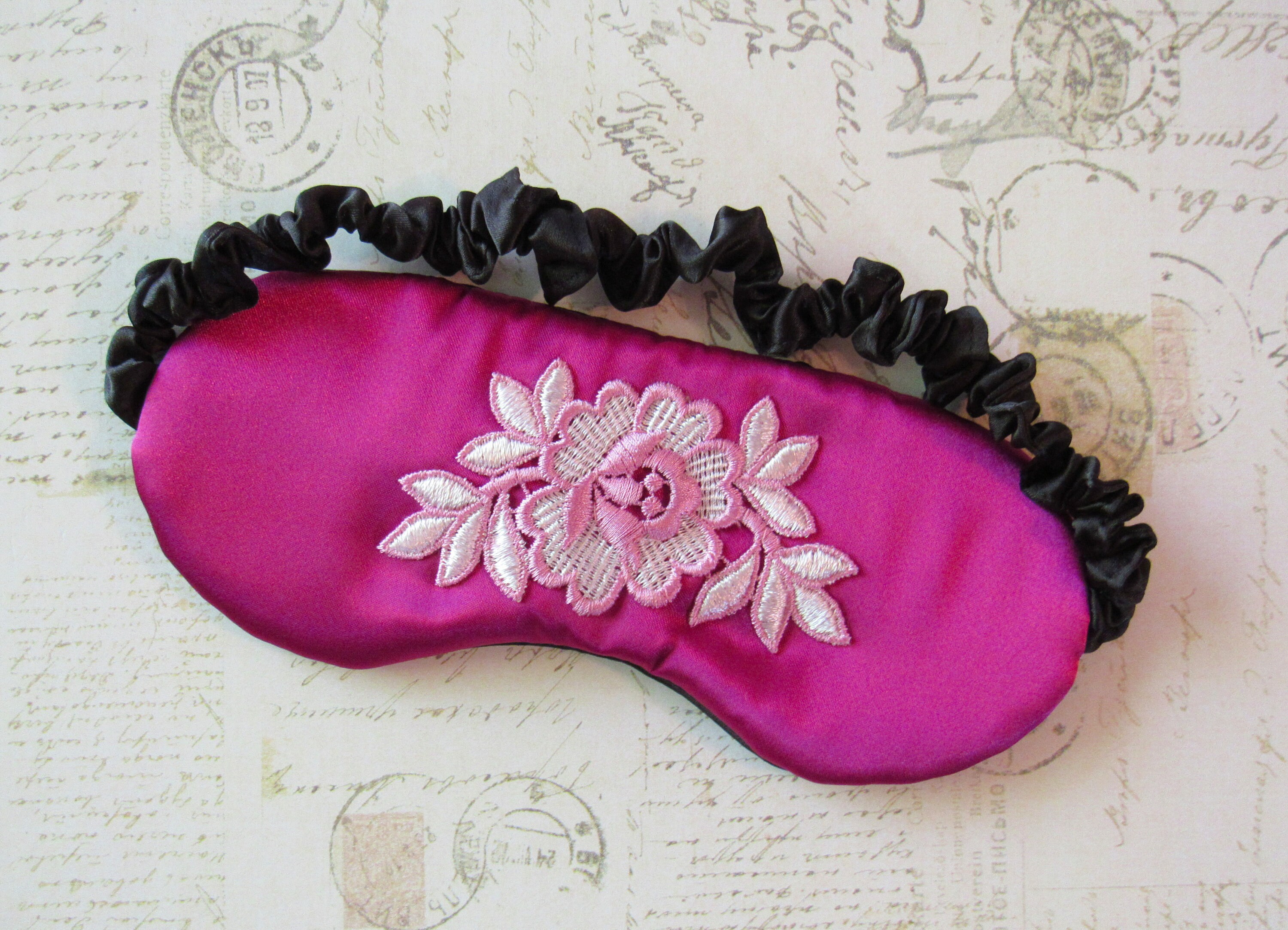 Pretty in Pink Satin Sleep Mask // Floral Applique Eye Mask Etsy