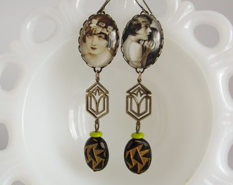 Silent Screen Leading Ladies in Brass, Czech Glass // 1920s, Art Deco Jewelry