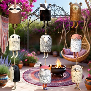 Animal Wind Chimes, Fox Wind Bell, Garden Decor, Resin Cute Pet, Animal Garden Decoration, Rustic Hanging Chimes.