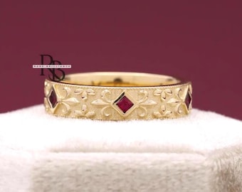 Anillo de compromiso de tres piedras con rubí rojo de 1,60 quilates, ideal como regalo de aniversario o para él.