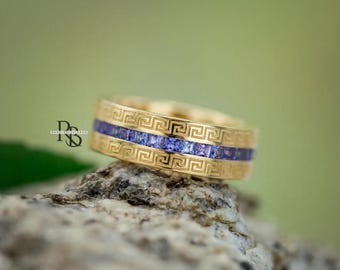 3.50CT Blue Tanzanite Infinity Invisible Full Eternity  Wedding Band | Solid Gold Men's Band | Anniversary Personalized Gift for Men