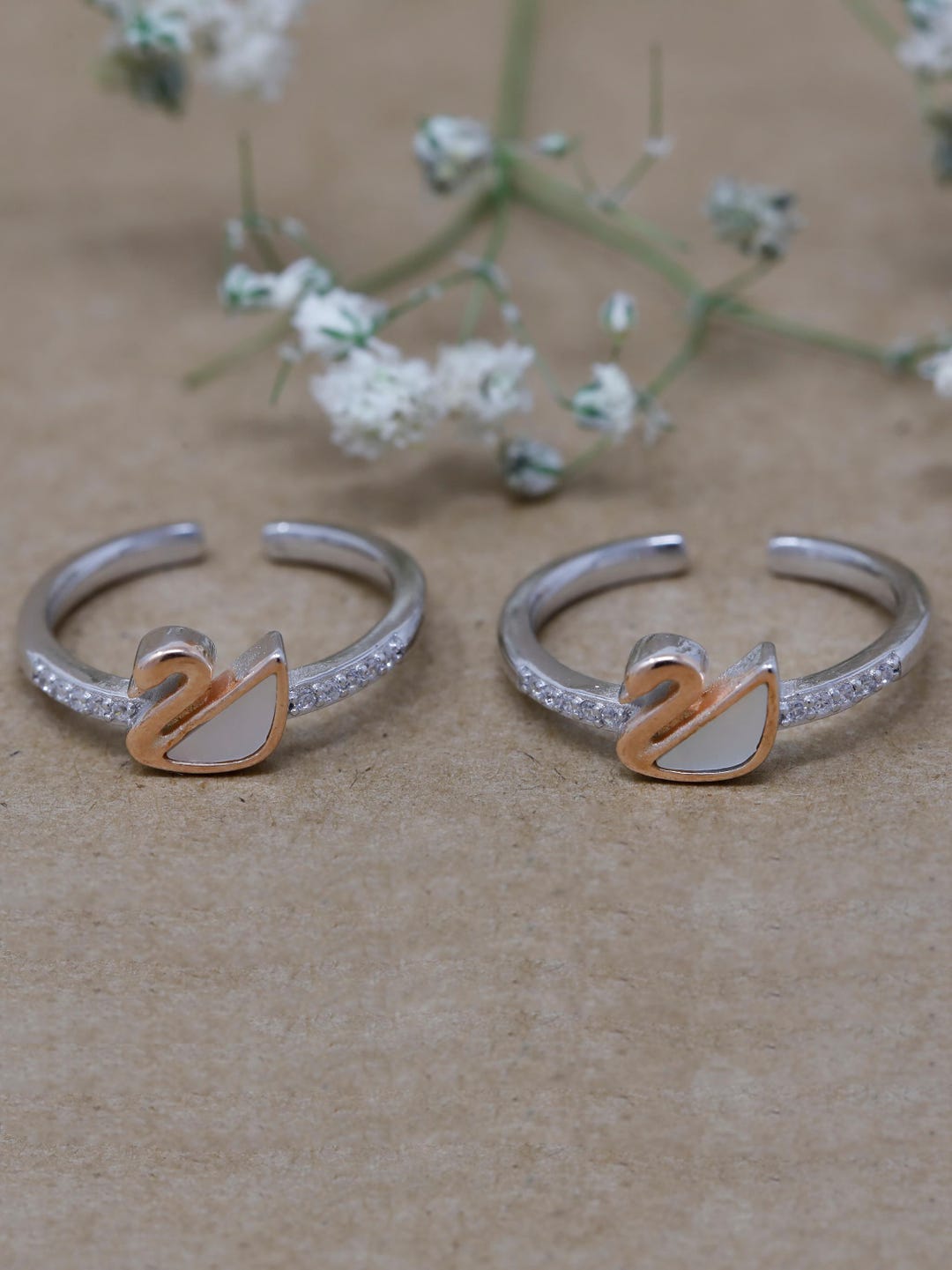 925 Sterling Silver Swan Toe Rings – Adjustable With CZ Stones & Gold ...