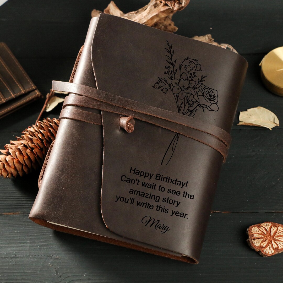 Birth Note Book Personalized Birth Flower Notebook, Custom Name A5 Genuine Leather ...