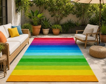 Rainbow Area Rug, Hand Tufted, Modern Wool Carpet, Colourful Mid Century , Geometric Rug,  Living Room Rug, 6x8, 8x10 Rug