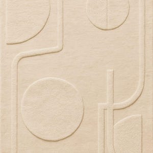 Minimalist Beige Geometric Textured Rug – Modern Hand- Carpet for Contemporary 5x7