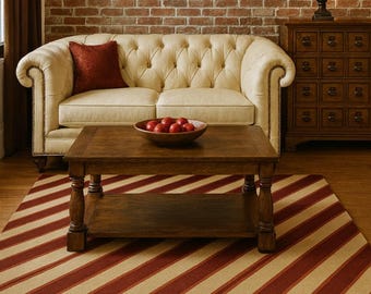 Tappeto moderno in lana a righe diagonali, tuftato a mano, colore bordeaux e beige