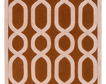 Hand Tufted Modern Geometric Rug | Brown & Cream Loop Design Area Rugs | Living Room Carpet