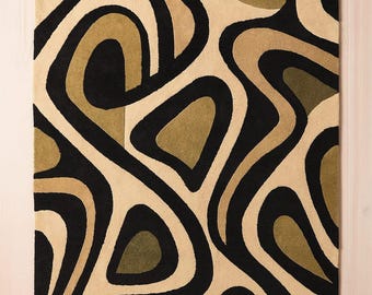 Hand Tufted Wool Rug: Modern Abstract Beige, Black & Olive Green Carpet