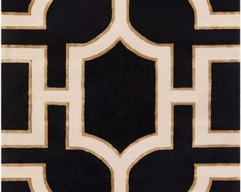 Black & Ivory Geometric Hand Tufted Rug | Modern Luxury Designer | Living Room Rugs