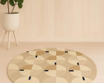 Tappeto rotondo moderno geometrico, 5x5, 7x7, in lana trapuntata a mano per soggiorno