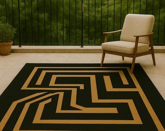 Black Gold  Abstract Hand Tufted  Geometric Area Wool Carpet  Mid Century, 3D Texture for living room