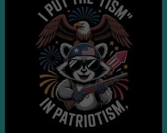 Lustiger Waschbär Patriotisch - Ich habe den 'Tismus' in Buntstifte - 4. Juli Feuerwerk Digitale Datei