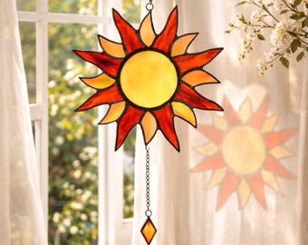 Attrape-soleil en vitrail, décoration de fenêtre tournesol, ornement attrape-soleil bohème