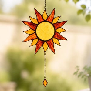 Stained Glass Sun Catcher, Sunflower Window Decor, Bohemian Suncatcher Ornament