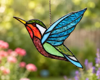 Kolibri-Sonnenfänger aus Buntglas, handgefertigte Vogel-Fensterdekoration, Glaskunst
