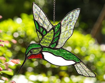 100% handgemachter Glasmalerei-grüner Kolibri-Sonnenfänger, Glaskunst-Fenster-Hänge, Garten-Dekor, Geburtstagsgeschenk, Muttertagsgeschenk