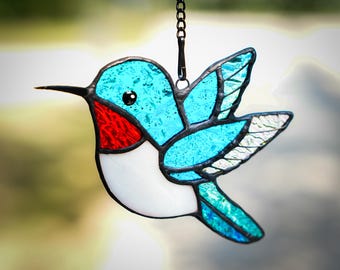 Handcrafted Stained Glass Bluebird Suncatcher, Garden Window Art, Vibrant Glass Decor