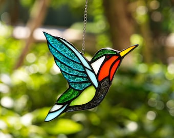 Atrapasueños de colibrí en vidrieras, adorno colgante de pájaro hecho a mano para ventana.