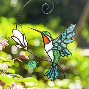 Hummingbird Stained Glass Window Hanging, Stained Glass Birds Suncathcher, Garden Decor, Housewarming Gift, Christmas Gift