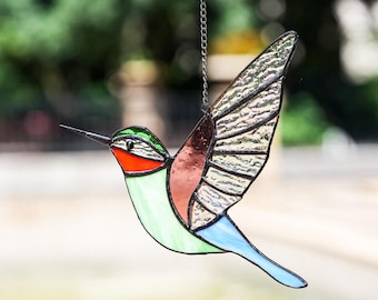 Handgefertigter Glasmalerei Kolibri Suncatcher, Sieben Vogel Stile Fensterbehang, Glaskunst
