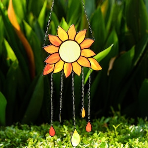 Gebrandschilderd glas zonnebloem bloemraam hangend, zonnebloemen glazen zonnevanger, glaskunst, tuindecor, housewarmingcadeau, kerstcadeau