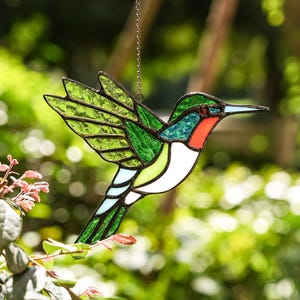 Stained Glass Birds Suncathcher, Stained Glass Hummingbird Window Hanging, Garden Decor, Birthday Gift, Christmas Gift