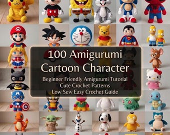100 Amigurumi Cartoon Character PDF Patterns Bundle, Anfänger freundliches Amigurumi Tutorial, niedliche Häkelanleitungen, einfach zu häkeln