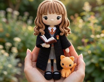 Wzór na lalkę szydełkową, zabawkę amigurumi, dla początkujących, inspirowaną Hermioną (wzór w formacie PDF)