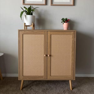 Wooden Cabinet with 2 Rattan Door Storage | Bedside Table | Book Cabinet| Storage Cabinet| Display Cabinet|Medicine Cabinet |Kitchen Storage