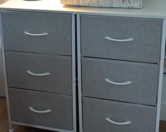 Wooden And Metal Fabric Dresser with 4 Drawer And Nightstand Holder | Closet Storage | Drawers End Table | Living room Closet | Home Decor