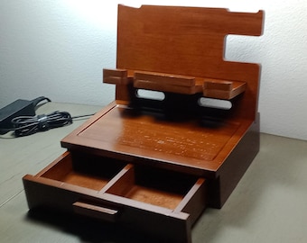 Wooden Docking Station with Hidden Drawer: Nightstand Organizer Gift