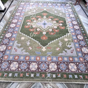 Green knots Turkish Oushak Rug luxury modern for Multi Color living room area Rug for bedroom hall kitchen All Rooms Rug 9x12, 8x10