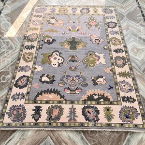 Gray HandMade Turkish Oushak Rug luxury modern for Multi Color living room area Rug for bedroom hall kitchen All Rooms Rug 9x12, 8x10
