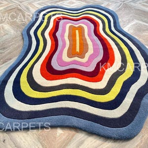 irregular Multi Color Hand Tufted Wool Area Rug Bids Room Rug 100% Woolen Handmade Rug and Carpet For Bedroom, Living Room and Dining Room